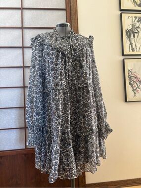 EUC Veronica Beard 100% Silk Savile Boho-Floral Dress US 14
